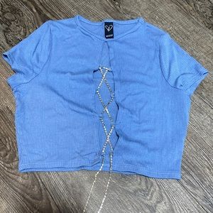 Jeweled cross open front crop top